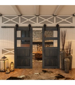 Glasschiebetür BARN-LINE - Country Schwarz gebeizt Model 33
