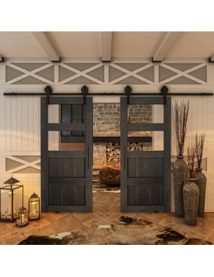 Glasschiebetür BARN-LINE - Country Schwarz gebeizt Model 33