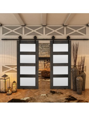 Glasschiebetür BARN-LINE - Country Schwarz gebeizt Model 35