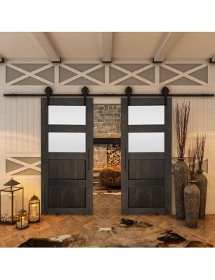 Glasschiebetür BARN-LINE - Country Schwarz gebeizt Model 37