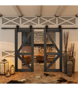 Glasschiebetür BARN-LINE - Country Schwarz gebeizt Model 41