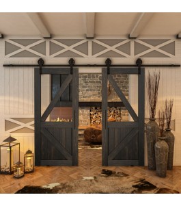 Glasschiebetür BARN-LINE - Country Schwarz gebeizt Model 42