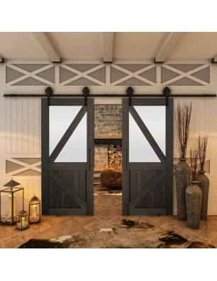 Glasschiebetür BARN-LINE - Country Schwarz gebeizt Model 44