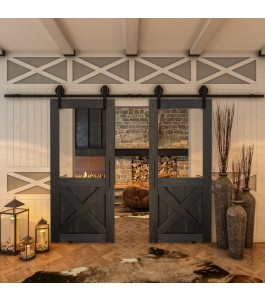 Glasschiebetür BARN-LINE - Country Schwarz gebeizt Model 52