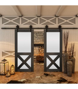 Glasschiebetür BARN-LINE - Country Schwarz gebeizt Model 53