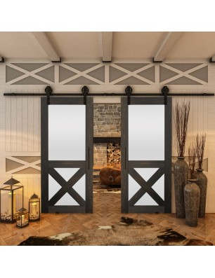 Glasschiebetür BARN-LINE - Country Schwarz gebeizt Model 53