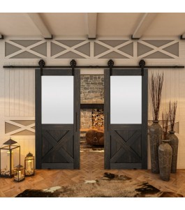 Glasschiebetür BARN-LINE - Country Schwarz gebeizt Model 54