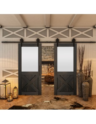 Glasschiebetür BARN-LINE - Country Schwarz gebeizt Model 54