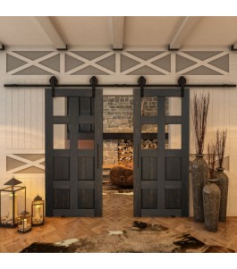Glasschiebetür BARN-LINE - Country Schwarz gebeizt Model 62