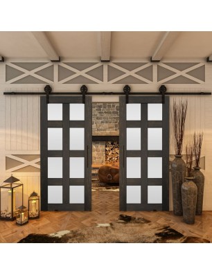 Glasschiebetür BARN-LINE - Country Schwarz gebeizt Model 64