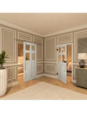 Glasschiebetür PIPE-LINE - Country Weiss Rustikal Model 62