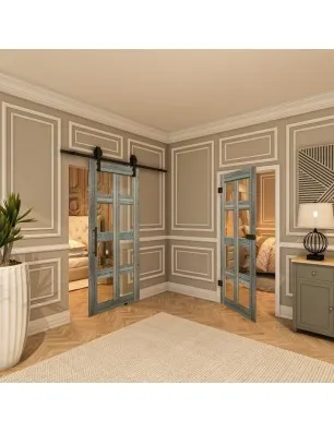 Glasschiebetür BARN-LINE - Country Bunt geplankt Model 61