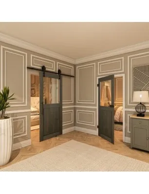 Glasschiebetür BARN-LINE - Country Schwarz gebeizt Model 21