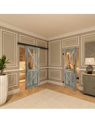 Glasschiebetür BLACK-LINE - Country Bunt geplankt Model 42