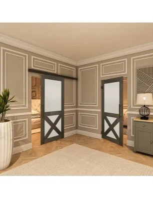 Glasschiebetür BLACK-LINE - Country Schwarz gebeizt Model 53