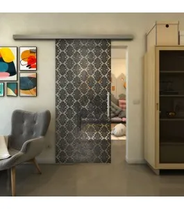 Glasschiebetür SLIM-LINE - Fineprint Model 001 Schwarz auf Klarglas