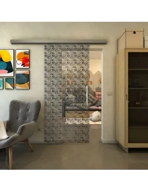 Glasschiebetür SLIM-LINE - Fineprint Model 003 Schwarz auf Klarglas