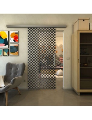 Glasschiebetür SLIM-LINE - Fineprint Model 004 Schwarz auf Klarglas