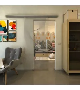 Glasschiebetür SLIM-LINE - Fineprint Model 009 Schwarz auf Klarglas