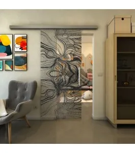 Glasschiebetür SLIM-LINE - Fineprint Model 010 Schwarz auf Klarglas