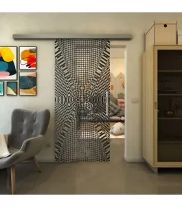 Glasschiebetür SLIM-LINE - Fineprint Model 011 Schwarz auf Klarglas