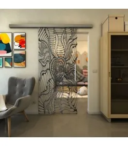 Glasschiebetür SLIM-LINE - Fineprint Model 012 Schwarz auf Klarglas