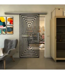 Glasschiebetür SLIM-LINE - Fineprint Model 014 Schwarz auf Klarglas