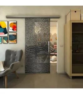 Glasschiebetür SLIM-LINE - Fineprint Model 015 Schwarz auf Klarglas