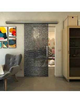 Glasschiebetür SLIM-LINE - Fineprint Model 015 Schwarz auf Klarglas