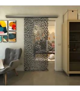 Glasschiebetür SLIM-LINE - Fineprint Model 016 Schwarz auf Klarglas