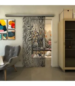 Glasschiebetür SLIM-LINE - Fineprint Model 017 Schwarz auf Klarglas