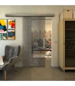 Glasschiebetür SLIM-LINE - Fineprint Model 022 Schwarz auf Klarglas