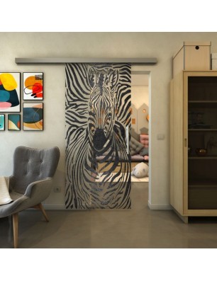 Glasschiebetür SLIM-LINE - Fineprint Model 023 Schwarz auf Klarglas