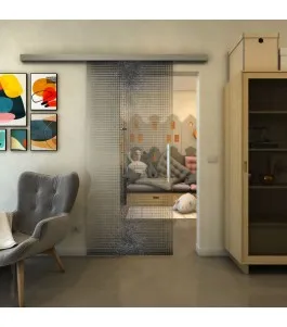 Glasschiebetür SLIM-LINE - Fineprint Model 024 Schwarz auf Klarglas