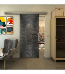 Glasschiebetür SLIM-LINE - Fineprint Model 025 Schwarz auf Klarglas