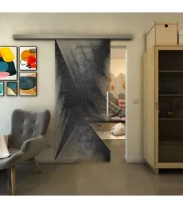 Glasschiebetür SLIM-LINE - Fineprint Model 026 Schwarz auf Klarglas