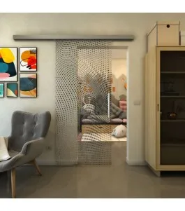 Glasschiebetür SLIM-LINE - Fineprint Model 027 Schwarz auf Klarglas