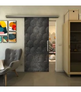 Glasschiebetür SLIM-LINE - Fineprint Model 029 Schwarz auf Klarglas