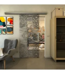 Glasschiebetür SLIM-LINE - Fineprint Model 030 Schwarz auf Klarglas