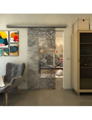 Glasschiebetür SLIM-LINE - Fineprint Model 030 Schwarz auf Klarglas