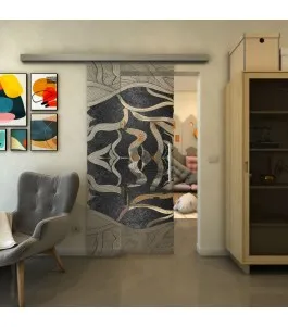 Glasschiebetür SLIM-LINE - Fineprint Model 031 Schwarz auf Klarglas