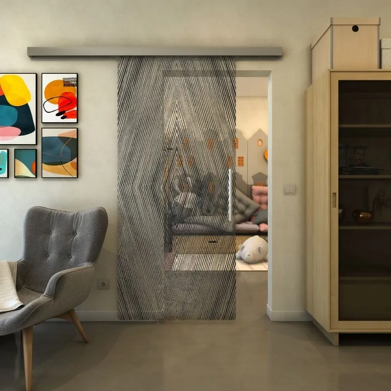 Glasschiebetür SLIM-LINE - Fineprint Modell 034 Schwarz auf Klarglas