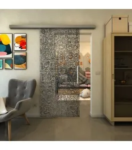 Glasschiebetür SLIM-LINE - Fineprint Model 036 Schwarz auf Klarglas