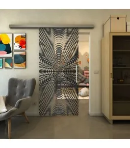 Glasschiebetür SLIM-LINE - Fineprint Model 037 Schwarz auf Klarglas