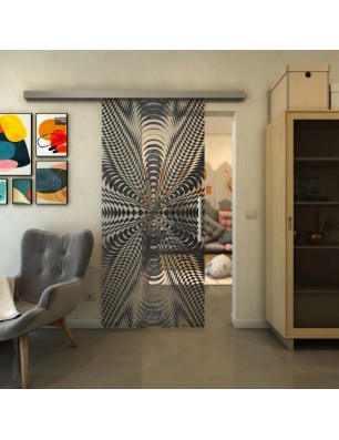 Glasschiebetür SLIM-LINE - Fineprint Model 037 Schwarz auf Klarglas