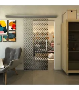 Glasschiebetür SLIM-LINE - Fineprint Model 038 Schwarz auf Klarglas