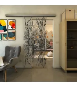 Glasschiebetür SLIM-LINE - Fineprint Model 039 Schwarz auf Klarglas