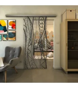 Glasschiebetür SLIM-LINE - Fineprint Model 040 Schwarz auf Klarglas