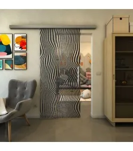 Glasschiebetür SLIM-LINE - Fineprint Model 041 Schwarz auf Klarglas