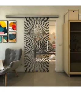 Glasschiebetür SLIM-LINE - Fineprint Model 042 Schwarz auf Klarglas